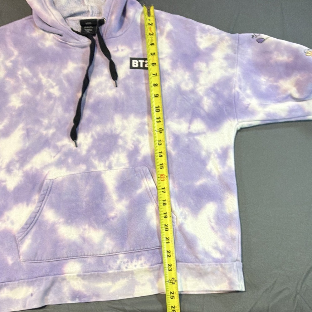 BT21 Purple White Tie-Dye Pullover Hoodie Kangaroo Pocket Medium Cartoon KPop - Picture 11 of 15